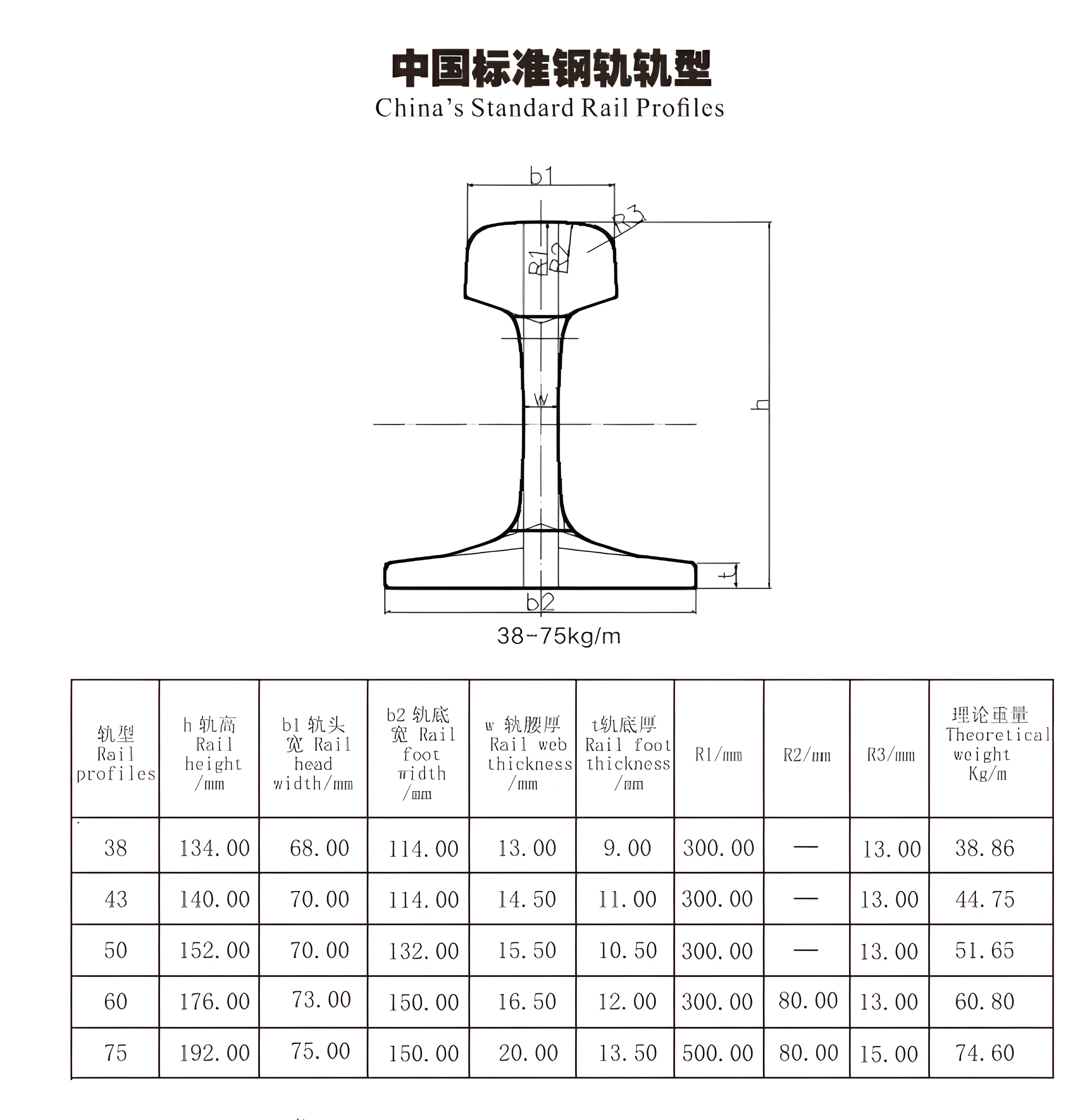 중국의 표준 레일 프로필